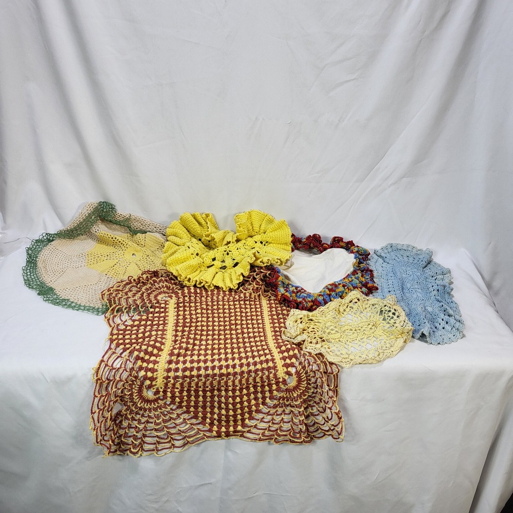 Vintage Crochet Doily Lot 6pc Handmade Lace Table Linens Boho Cottagecore Decor